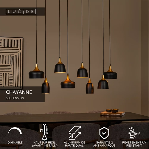 Lucide CHAYANNE - Suspension - 8xE14 - Noir - USP